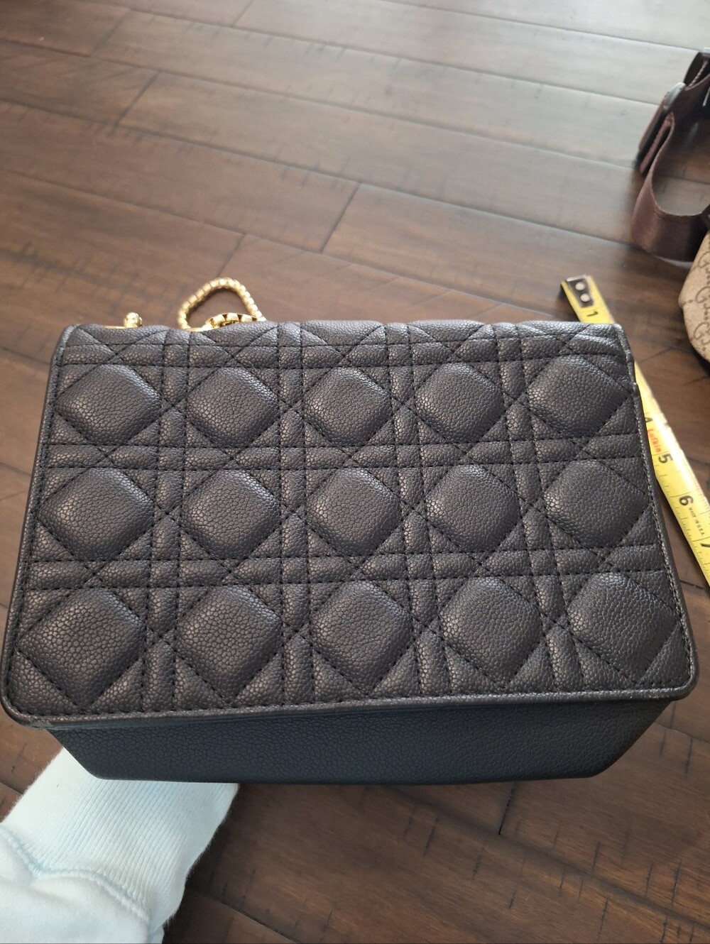 Black Lightly Quilted Crossbody Bag with Gold Chain - Picture 4 of 8